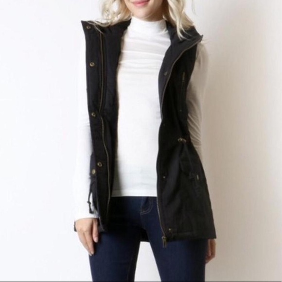 NWOT Zenana Outfitter Fur Lined Zip/Button/Hood Drawstring Vest BLACK SIZE M - Picture 5 of 13